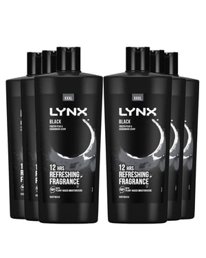 Lynx Black Shower Gel with Frozen Pear & Cedarwood HD Fragrance 700ml, 6 Pack