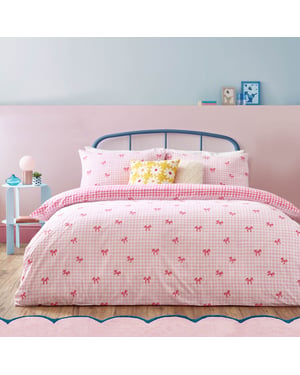 Heya Home Gingham Bows Printed Duvet Cover Set