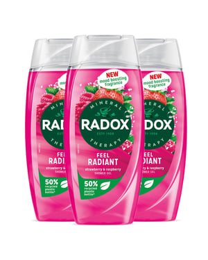 Radox Feel Radiant Shower Gel with Strawberry and Raspberry Fragrance 225ml, 3pk