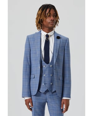 Breamore Skinny Fit Blue Check Wool Jacket