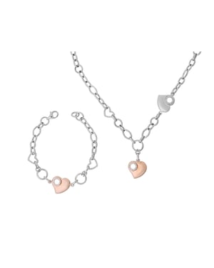 Orphelia Dames 925 Zilver Set: Ketting + Armband - Zilver/Roze SET-049