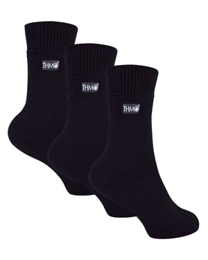 3 Pairs Multipack Kids Thermal Socks | THMO | Ribbed Soft Top Fleece Fluffy Inner Warm Socks for Boys & Girls - Black
