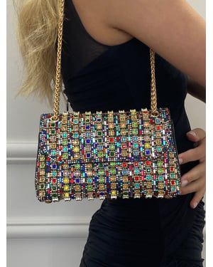 Multi Coloured Embellished Clutch Bag
