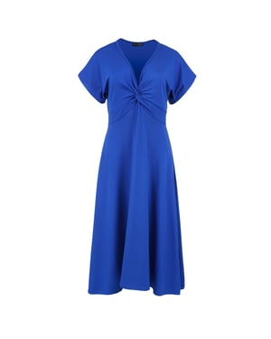 Blauw koninklijk midi-jurk met vlinderstrik