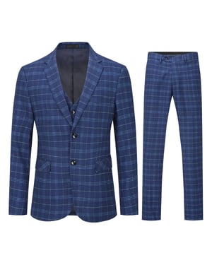 3-delad Slim Fit Vintage Plaid Navy Kostym för herrar