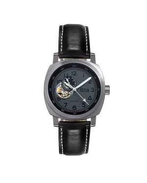 Reign Impaler Semi-Skeleton Leather-Band Watch - Grey/Black
