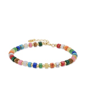 Luxenter Sterling Zilveren 925 Armband met Veelkleurig Kristal Afgewerkt in 18K Geel Goud - Ihun
