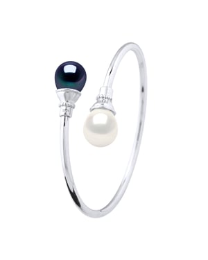 You & Me Armband Zoetwater Pearl White en Black 11-12 mm 925