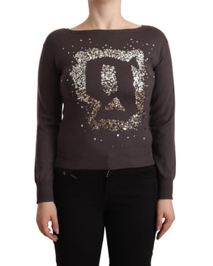 John Galliano Women's Brown Wool Sequined Long Sleeves Pullover Sweater