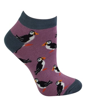 Ladies Bamboo Trainer Socks | Miss Sparrow | Breathable Low Cut Socks for Women - Puffins (Mauve)