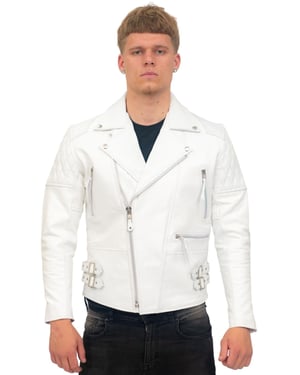 Mens Cowhide Leather Biker Jacket-Nassau