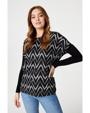 Black Chevron Print Long Sleeve Top