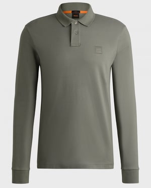 BOSS Orange Passerby Mens Long Sleeve Stretch-Cotton Polo Shirt with Logo Patch