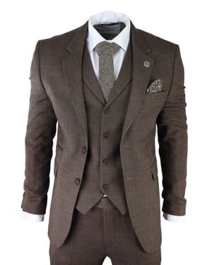 Heren Bruin 3-delige Tweed Haringbeen Pak Peaky Blinders Klassiek Maatwerk