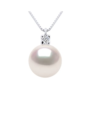 Halsketting Sieraden Diamanten 0,03 Cts - Echte Gecultiveerde Parel Akoya Japanse Gecertificeerd Rond 8-9 mm