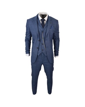 Heren 3-delig Blauwe Prince Of Wales Ruiten Pak