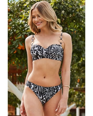 Black Animal Print Hipster Bikini Bottoms