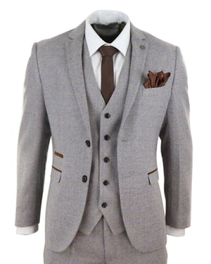 Heren 3-delig crème tweed geruit vintage retro pak