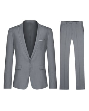 Herr 2-delad Slim Fit Tvåknappskostym Ljusgrå Kostym