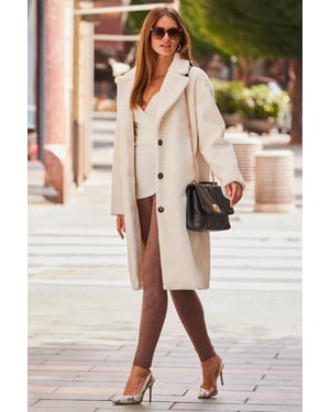 Ivory Relaxed Fit Longline Faux Fur Coat