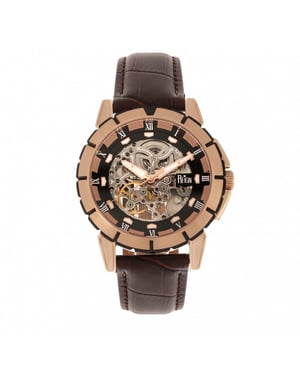 Reign Philippe Automatic Skeleton Leather-Band Watch