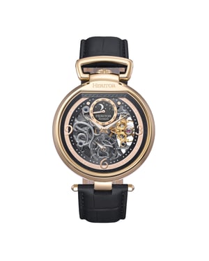 Heritor Automatic Lincoln leren band skelet horloge met maanfase