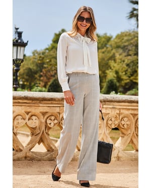 Grey High Waisted Wide Leg Trousers