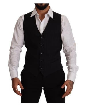 Dolce & Gabbana Heren Blauw Gestreept Wollen Stretch Gilet