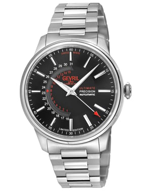 Gevril Men's Guggenheim Automatic 316L Stainless Steel Black Dial, 316L Stainless Steel Satin and Polished Bracelet.
