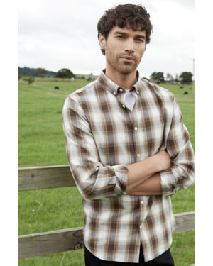 Chocolate 'Flannel' Brushed Cotton Long Sleeve Check Shirt