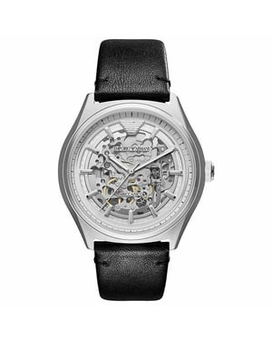 Emporio Armani AR60003 Automatic Black Leather Skeleton herrklocka