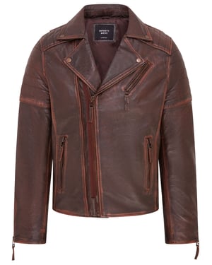 Herr Brun Brando Double Cross Zip Leather Biker Jacket- Fagernes