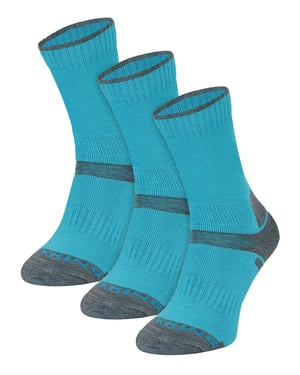 3 Pair Multipack Kids Merino Wool Hiking Socks | Lightweight Anti Blister Socks for Boys & Girls - Turquoise