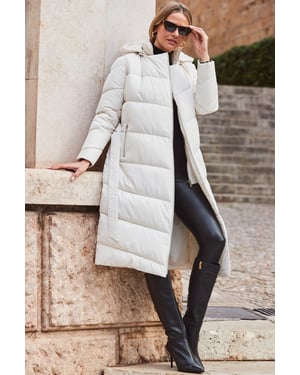 Ivory Longline Padded Coat With Removable Hood