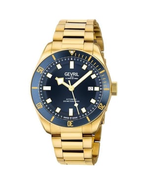 Gevril Men's Yorkville Swiss Automatic Sellita SW200 Blue Dial IP Yellow Gold Watch