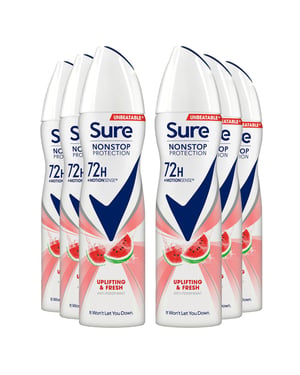 Sure Women Antiperspirant 72H Nonstop Protection Deo Uplifting&Fresh 150ml, 6pk