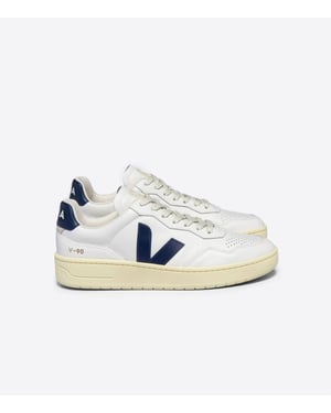 Veja V-90 Leder Damestrainers Wit/Navy