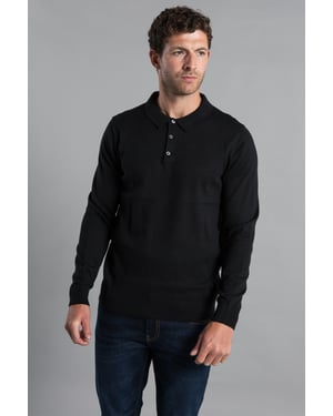 Black Cotton Knitted Long Sleeve Polo