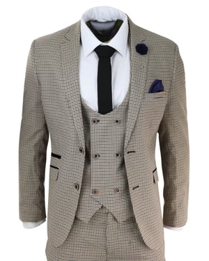 Heren 3-delig beige geruit retro vintage klassiek pak