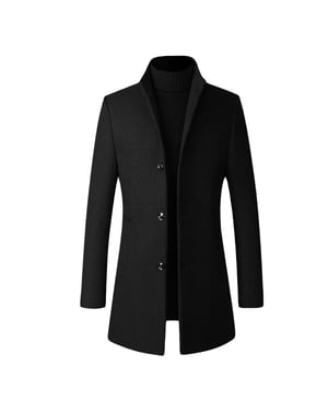 Lång Slim Fit Businessrock med ståkrage i ull för herrar Vinter Svart