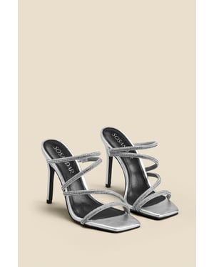 Silver Leather Diamante Strap Square Toe Sandal