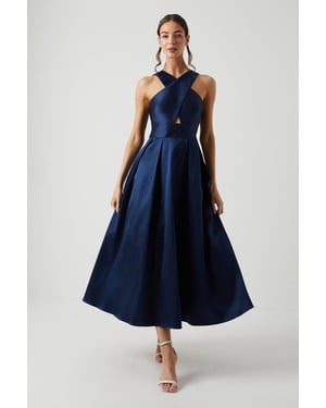 Cross Neck Twill Bridesmaids Dress