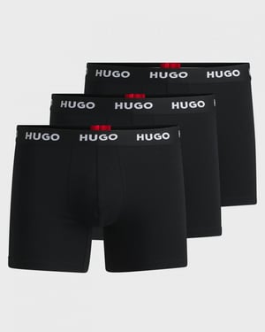 HUGO Mens Three-Pack of Stretch-Cotton Boxer Briefs with Logo Waistbands NOS