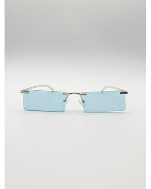 Frameless Rectangle Sunglasses in Pale Blue