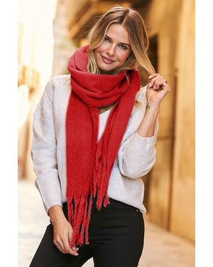 Red Super Soft Scarf With Tassels