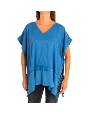 Loose poncho with V-neck tassels 8949 women