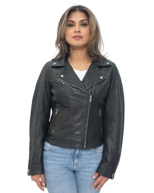 Womens Leather Classic Biker Brando Jacket-Baku