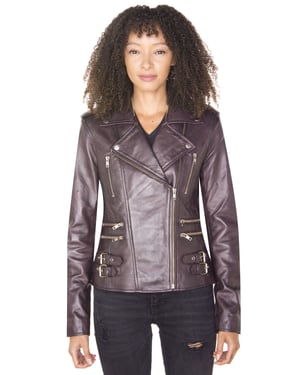 Womens Leather Vintage Brando Biker Jacket-Orlando