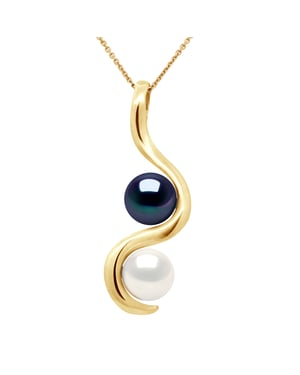 Hanger YOU AND ME 2 gekweekte parels Zoetwater 7-8mm Wit en zwart geel goud