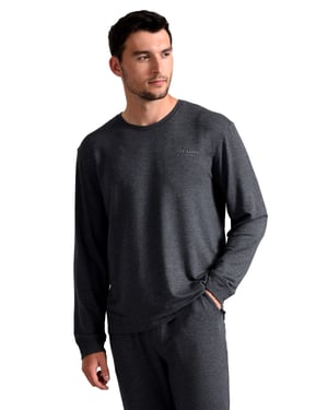 Ted Baker Long Sleeve Pyjama Top | Breathable Casual Mens Long Sleeve T Shirt - Charcoal